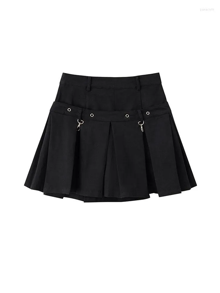 Jupes Goth foncé Sexy gothique Mini noir Grunge Punk Style plissé taille haute femmes jupe avec Rivet Patchwork mode fête