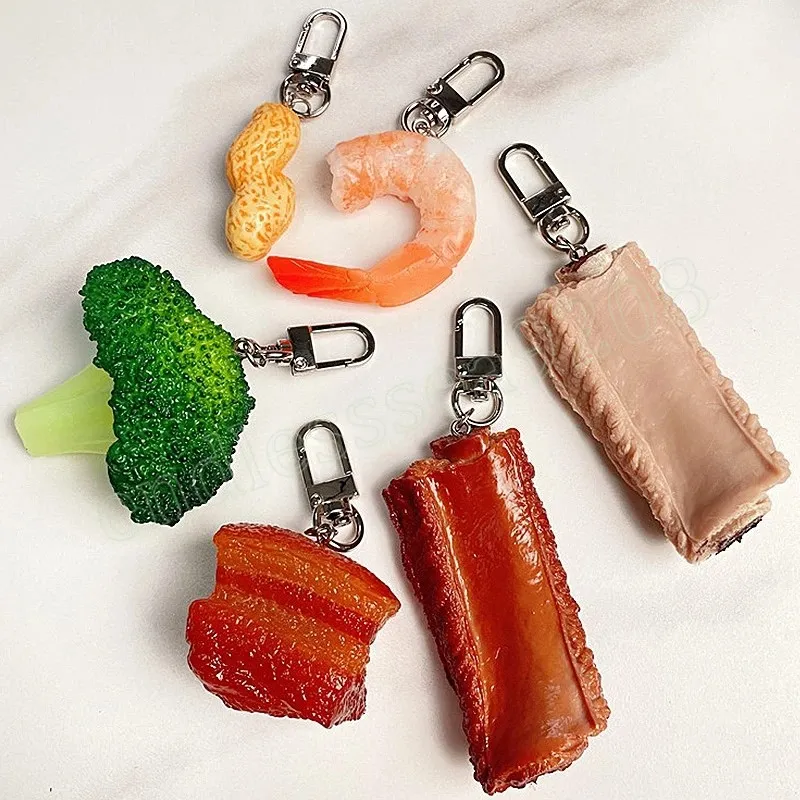 패션 시뮬레이션 음식 키 체인 창조적 인 고기 야채 음식 모델 키 링 선물 자동차 가방 키 펜던트 액세서리