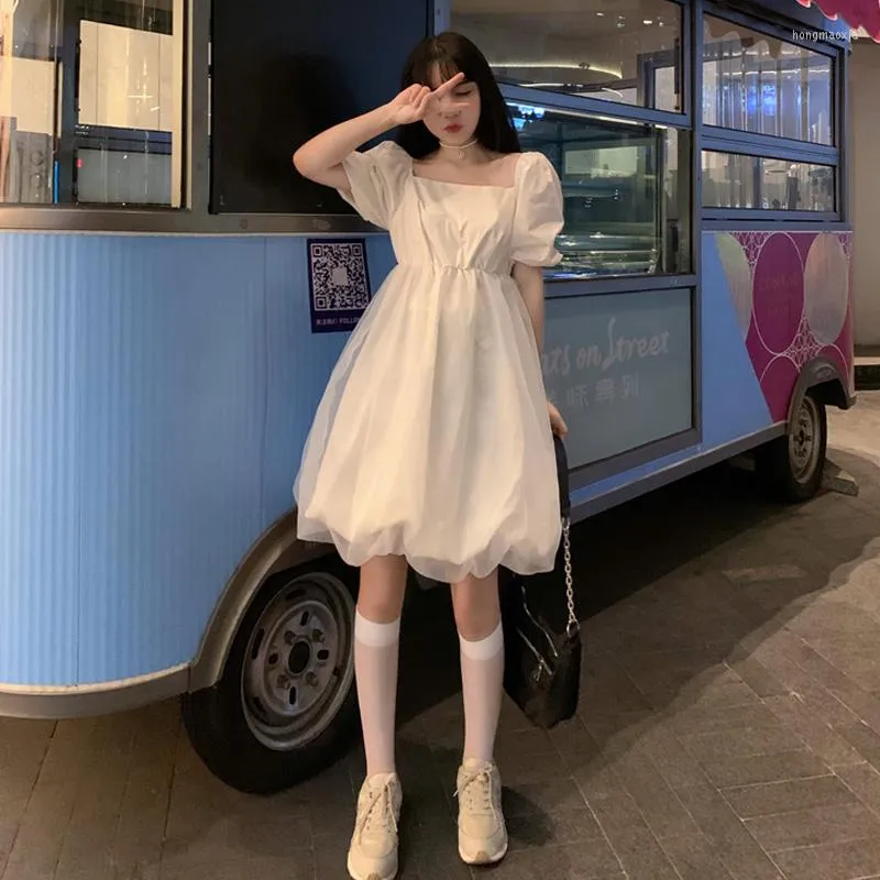 Abiti casual kawaii abito in stile lolita dolce serie mori sottile collare piazza a maniche quadrata fata ragazza gonfia estate