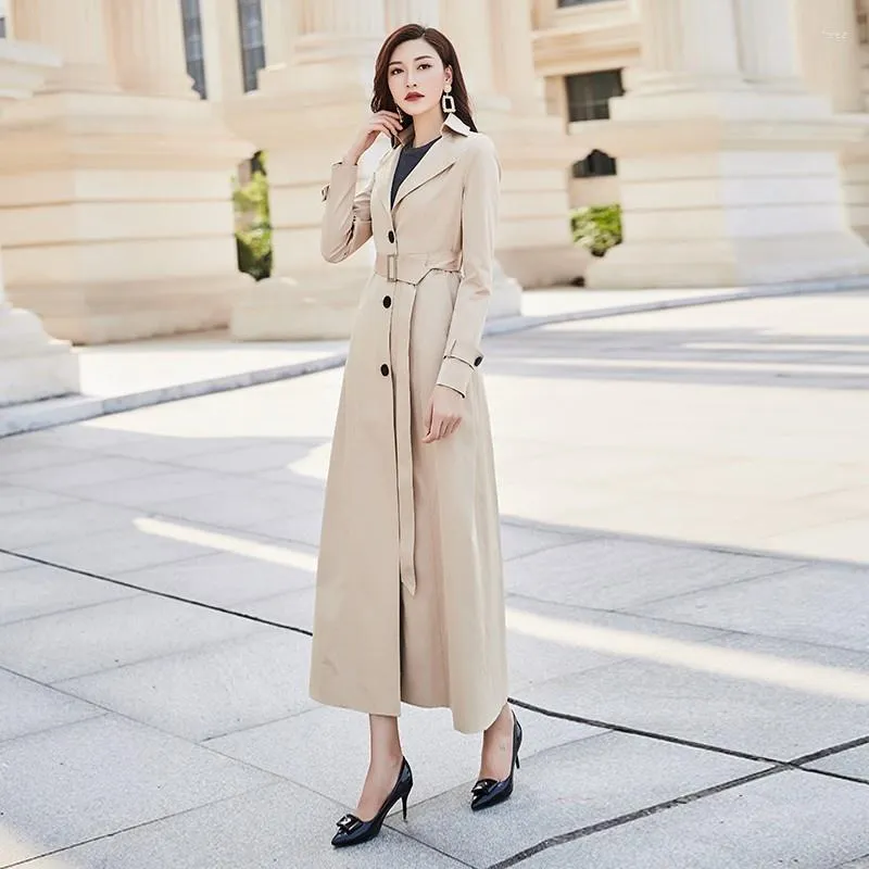 Womens Trench Coats Elegant Women Slim Fit Ankle Length Long Coat