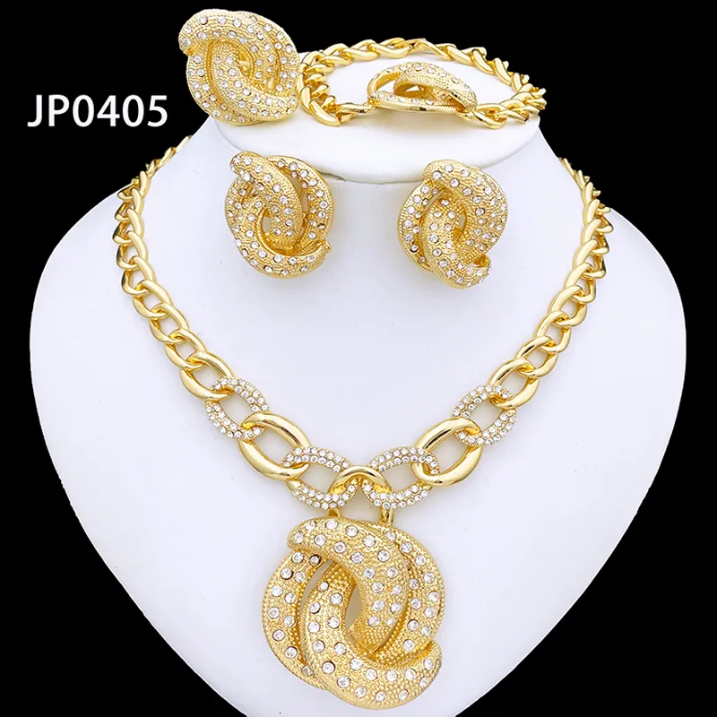 Hänghalsband smycken uppsättningar för kvinnor guldfärg halsband örhängen ring armband uppsättning pläterad 230506