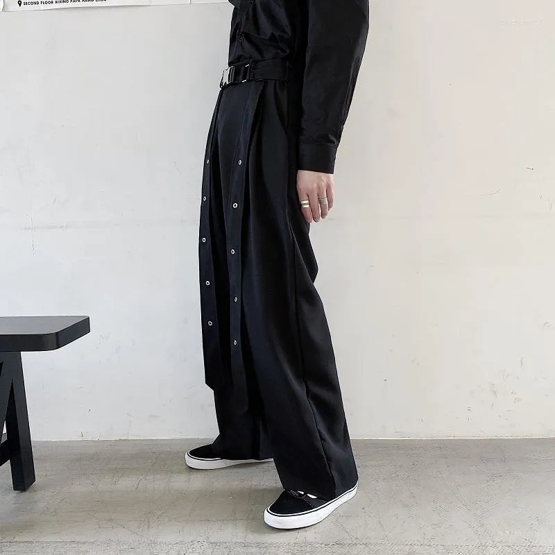 Men's Pants 2023 Spring Korean Style Personality Metal Hole Streamer Design Men Casual Loose Black Size M-XL