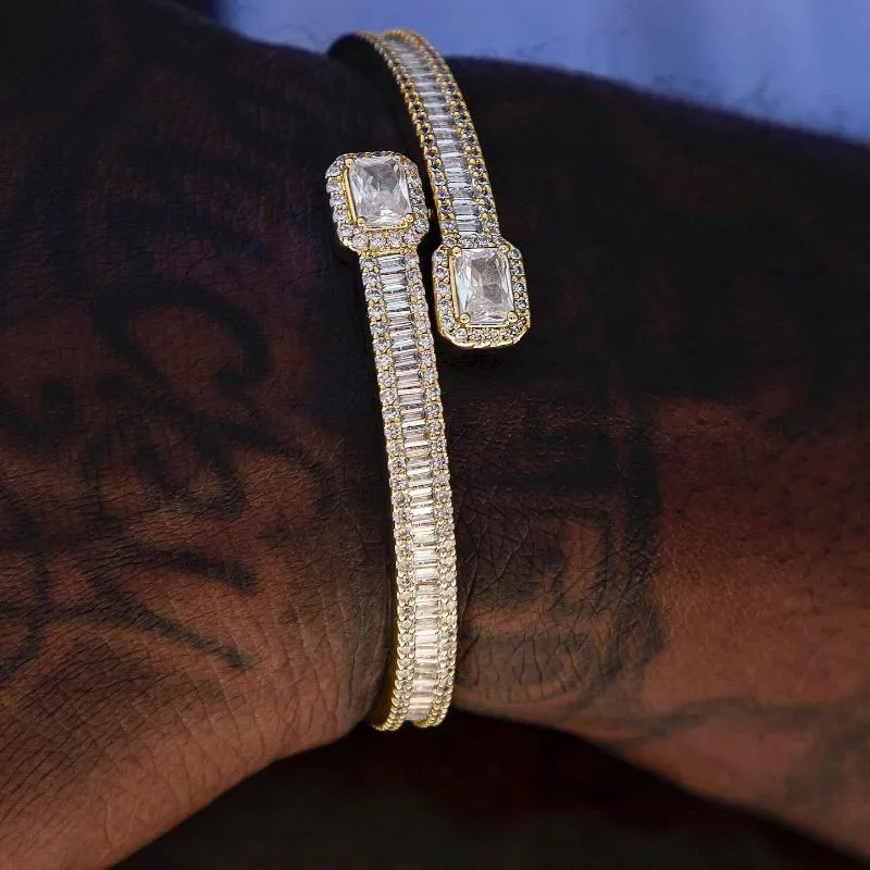 Bracelet glacé Bling 5A Rectangle en forme de coeur CZ pleine bande zircon cubique Hip Hop hommes garçon braceletsBangle
