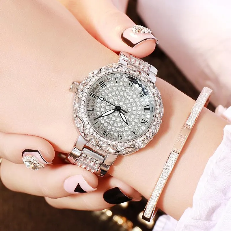 Wristwatches Gold Tricolor Quartz Watch Fashion Casual Set Steel Band Gypsophila Ladies Watches Rome Luxury Drop A3554