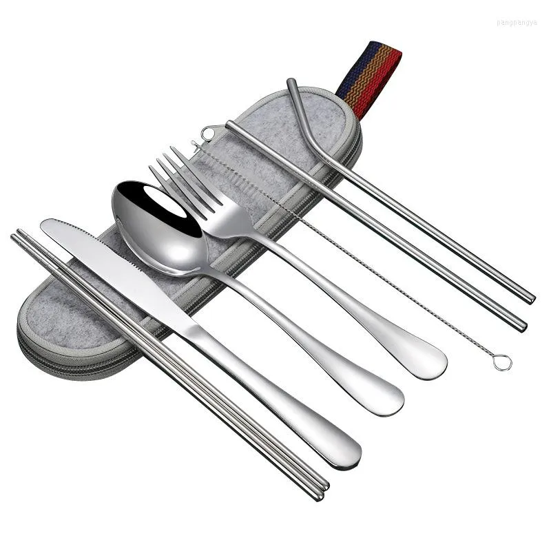 Учебные посуды наборы домашнего посуда наборы портативных столовых приборов из нержавеющей стали.