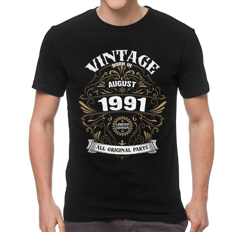 T-shirts pour hommes en août 1991 anniversaire t-shirts hommes t-shirts graphiques haut coton à manches courtes 30 ans 30e cadeau