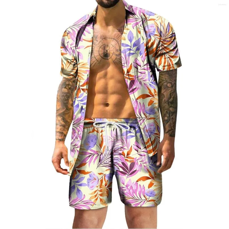 Camisas de vestido masculino Casual Casual Camisa Moda Moda Retro Manga curta para homens 2023 Hawaii Tropical Beach Button-up Conjunto Camisa