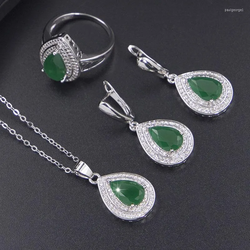 Necklace Earrings Set Funmode Classic Water Drop Green Cubic Zircon Earring Jewellery For Women Accessories Gifts FS152