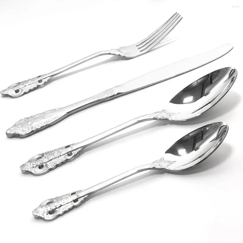 Dinnerware Sets Fltaware 24Pcs Royal Silver Cutlery Set Stainless Steel Dinner Knife Fork Spoon Service 6 Western Tableware