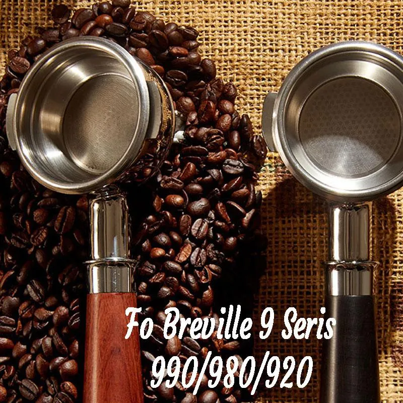 Ferramentas de madeira aço inoxidável 58mm bottomless espresso portafilter cesta filtro compatível para breville 9 série bes990/980/920