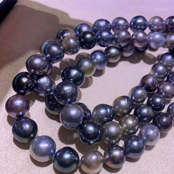 Chains 8-10mm Big Size Natural Real Baroque Southsea Black Pearl Necklace Tahiti Strand String 38cm Long