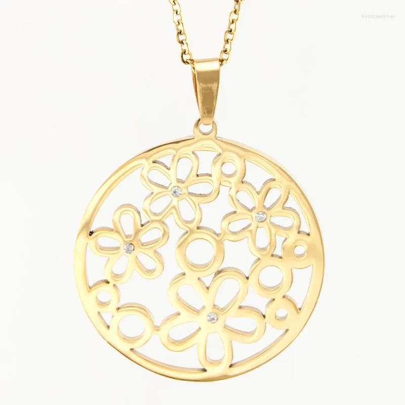 Pendant Necklaces Simsimi Women Jewelry Flower Choker Necklace Golden Color Rhinestone Stainless Steel Summer Round Gift