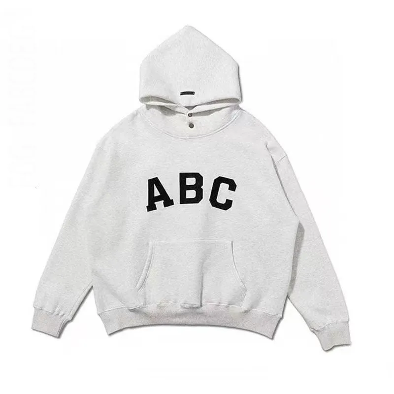 Hoodie Hooded Tasarımcı Erkek Hoodies ABC Flock Mektubu Moda Markası Moda Marka Yüksek Sokak Gevşek Fit Adam Kadınlar Gri çok yönlü Sıradan Saf Pamuk Süvari