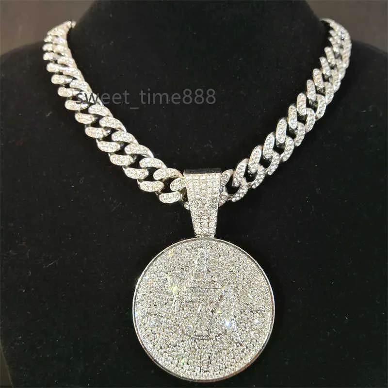 Colliers pendants Hip Hop Crystal Lucky Number 7 avec Big Miami Cuban Chain Collier Collier pour hommes Femmes Iced Out Coin Jewelry