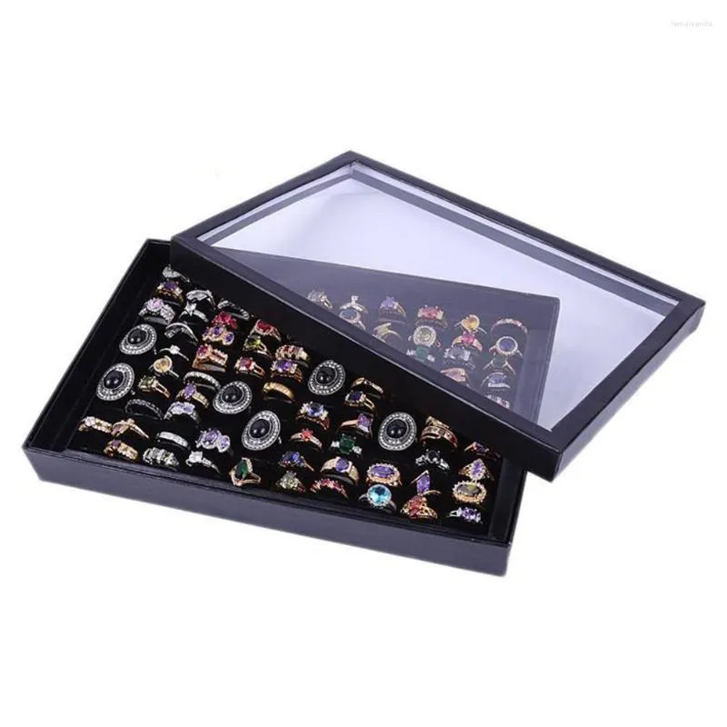 Schmuckbeutel Samt 100 Fächer Ring Ohrringe Display Box Vitrine Aufbewahrungskoffer Halter Tablett Organizer Boxen mit Deckel