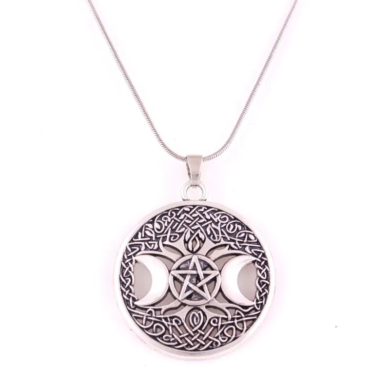 Pendentif colliers collier pour étoile unisexe entre deux lunes et arbre de vie motif Yggdrasil amulette religieuse fournir goutte