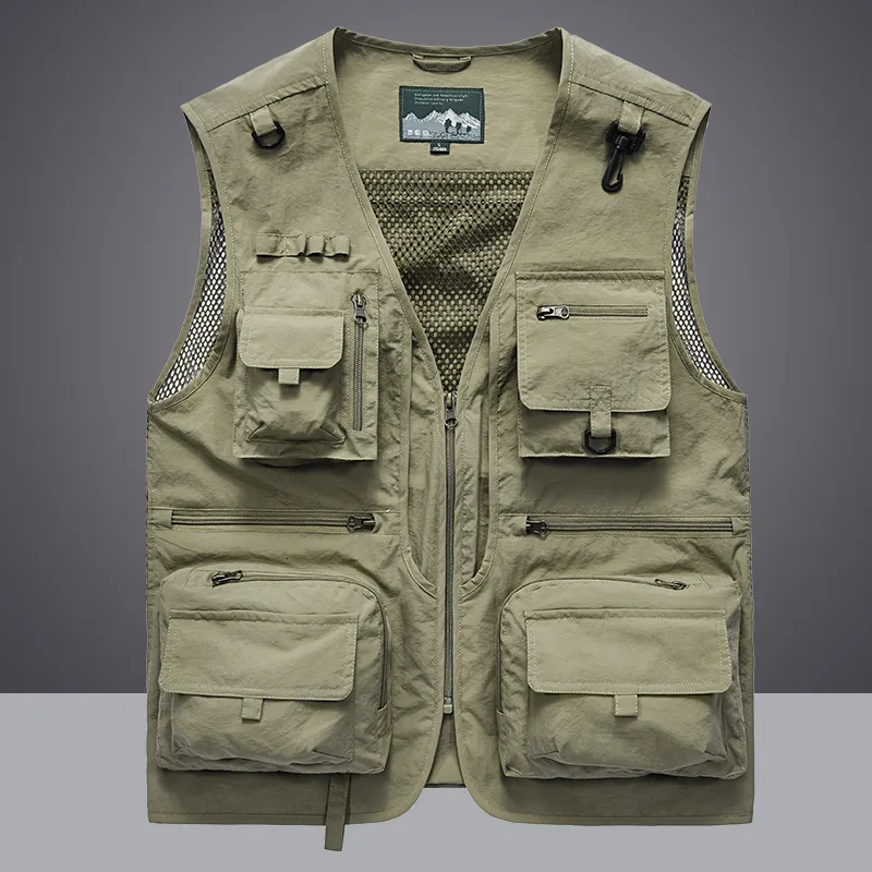 Men's Vests Summer Men Unloading Tactical Vest Coat Casual Men's Pographer Waistcoat Mesh Work Sleeveless Jacket Tools Pocket Vest 5XL 230506