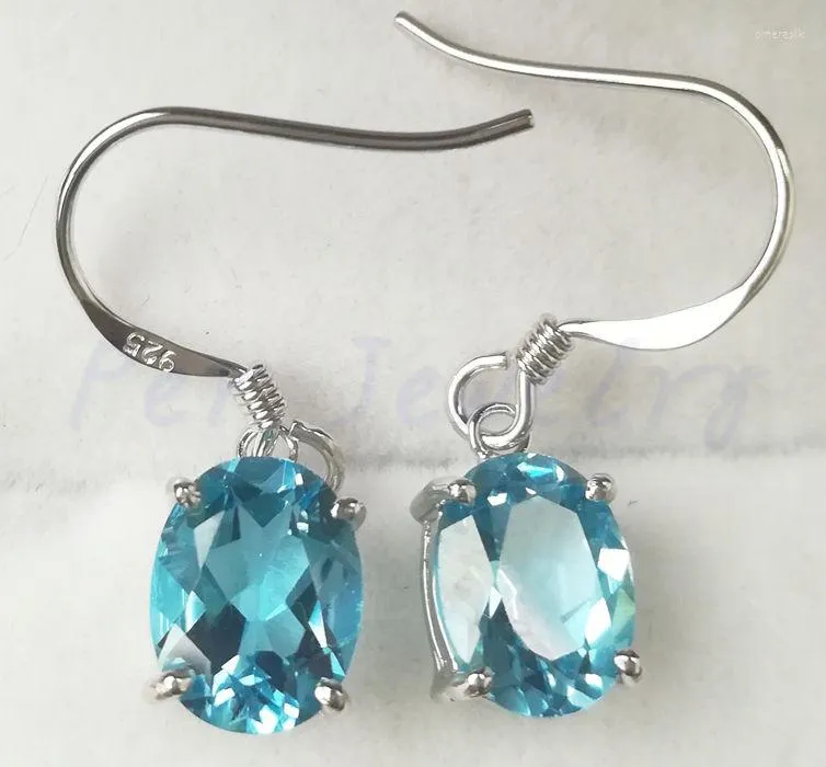 Серьги с природными серьгами натуральная настоящая синяя серьга для топаза 925 стерлинговое серебро 2,5CT 2PCS Gemstone Fine Dewelry F90228004