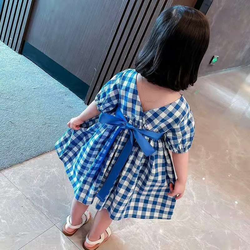 Girls Dresses Summer Infant Girls Dress 7m-6y Korean Style Blue Princess  Knee-Length Plaid Dress from Dhgate Girl's Dresses