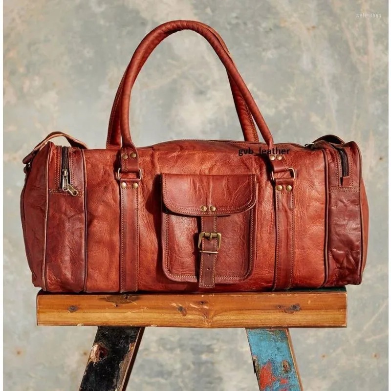 Duffel -väskor vintage läderbagagväska för mäns rese europeiska och amerikanska modetrendhandväskor