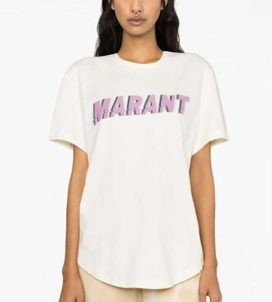 Isabel Marant Mulheres Designer Camiseta Nova Moda Carta Impressão Casual Versátil Em Torno Do Pescoço Esportes Top Manga Curta Tees