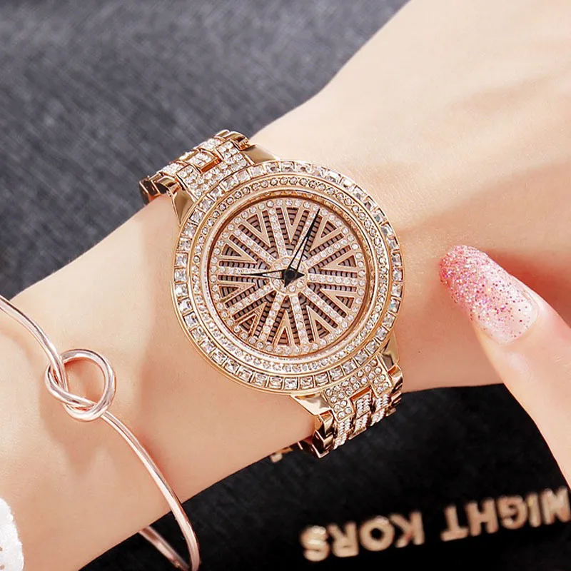 Women s Watches 2023 Mashali Brand Women Quartz Full Diamond Rotating Dial Wristwatch Relojes Mujer Lady Purple Watch Relogio Feminino 230506