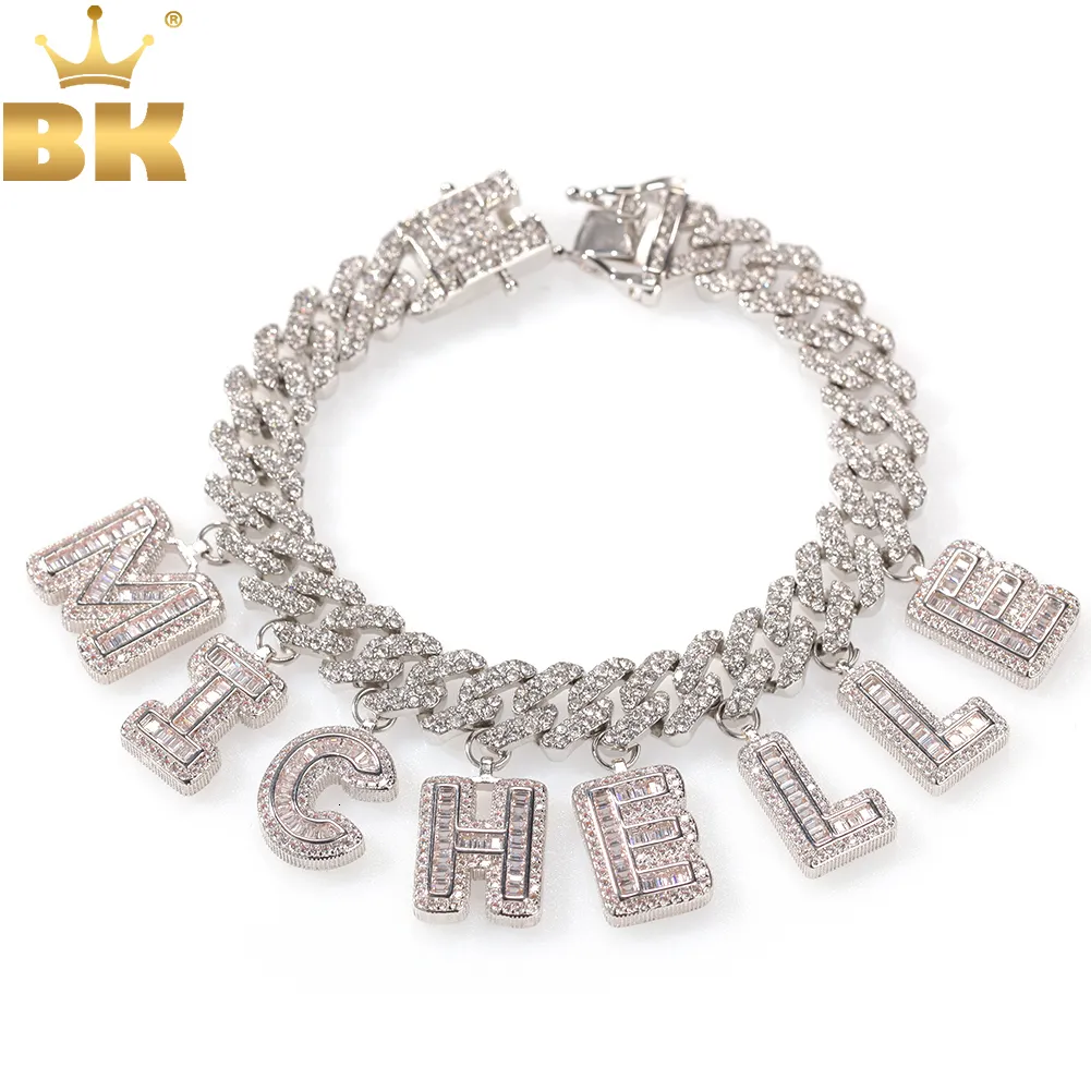 Pendant Necklaces THE BLING KING Hiphop DIY Statement 12mm S Link Miami Cuban Necklace Baguettecz Letter Bracelet Anklet Jewelry Own Style 230506