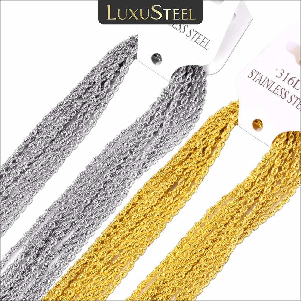 Pendanthalsband Luxusteel 10pcslot Rostfritt stål Twist Rope Chain 2mm Silver Color No Fade Diy Pendants Tillbehör Partihandel 230506