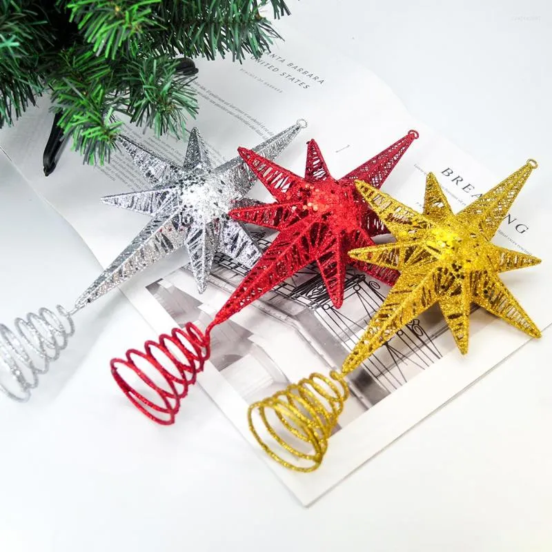 Decorações de Natal 1pcs Golden Glitter Tree Top Iron Star Ornamentos para Ornamento em casa Navidad Ano 2023