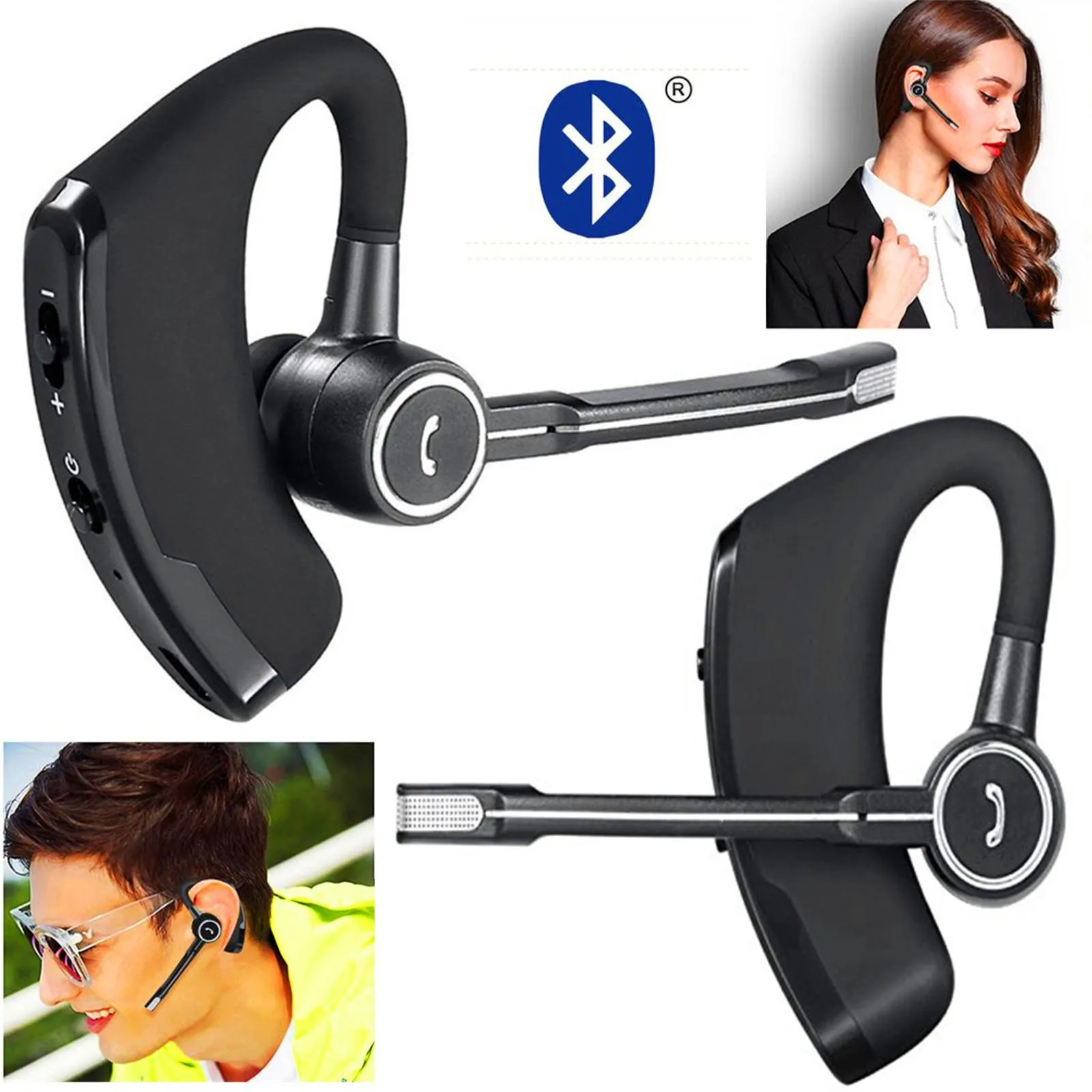 V8S V8 Business Wireless Headset Handfree hörlurar för båda höger vänster örat för Android iOS -telefoner Trådlöst brusavbrytande hörlurar