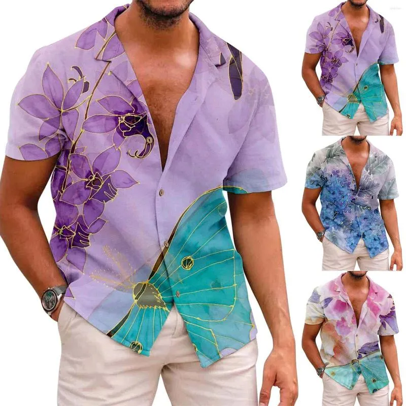 Camisetas masculinas masculas lindas com manga de manga de moda de moda lapela impressa camisa de manga curta casual tampas de verão