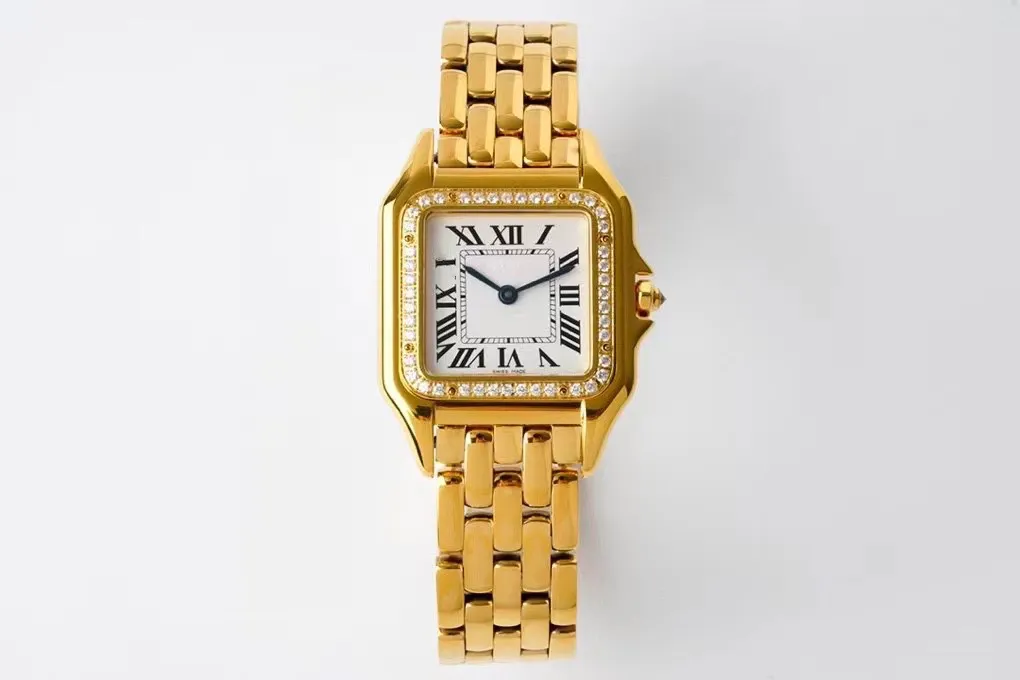 Placa de relógio de pulso de quartzo feminino Color dourado sem aço inoxidável de aço inoxidável números romanos de fundo de aço secreto Exibição Botão dobrável Ponteiro Blue Ponteiro sintético Handle 22mm