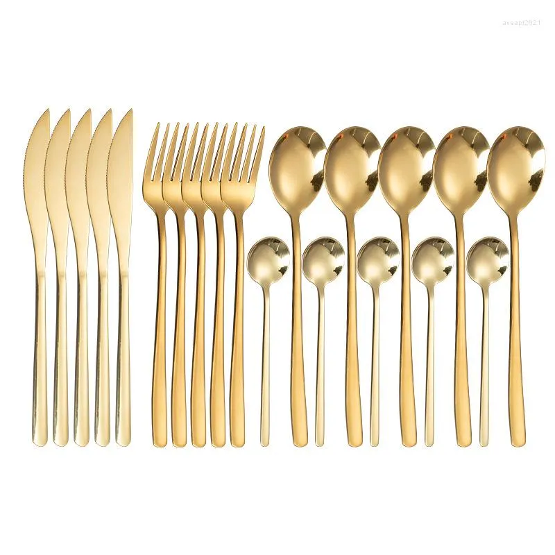 Geschirr-Sets 20-teiliges Gold-Matt-Besteck-Set Edelstahl-Messer-Gabel-Löffel-BesteckGeschirr-Küchenbesteck