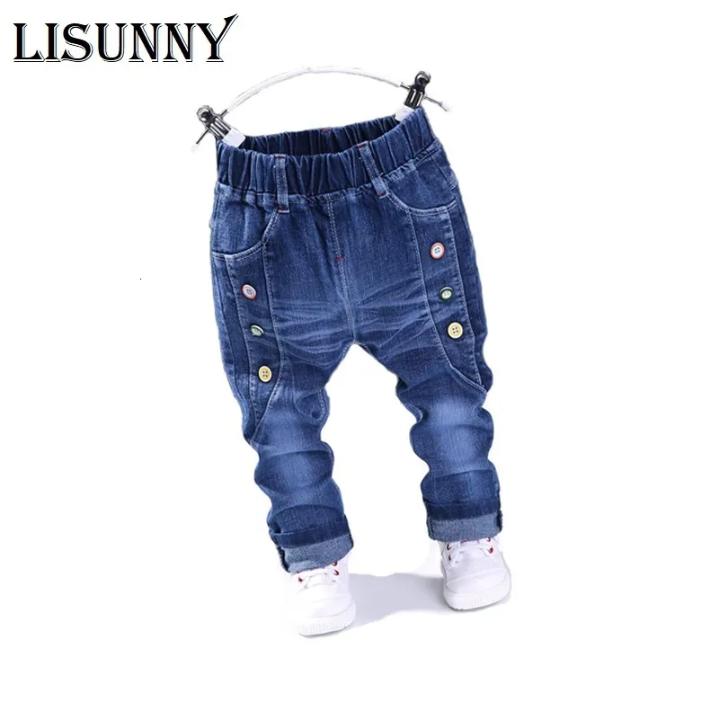 Dżinsy 2023 Spring Fashion Boys Baby Casual Color Bluckle Pants Kids Elastyczność Jean Boy Spodnie jesień Dzieci Denim 1 6Y 230506