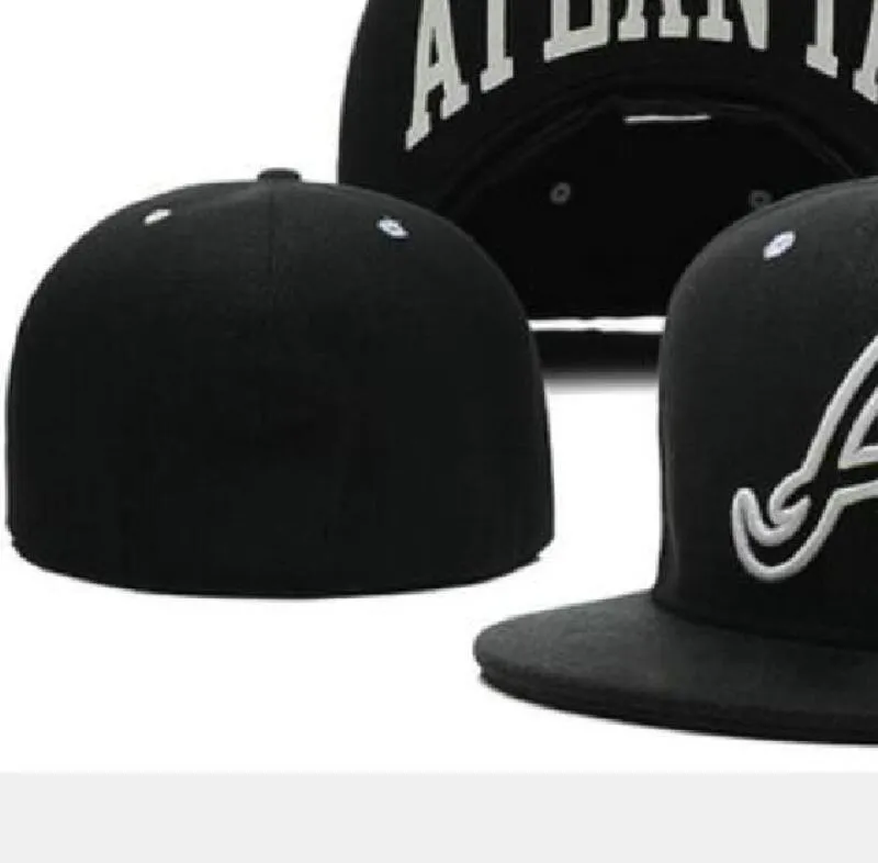 Pronto Stock Whadacsale de alta qualidade A equipe esportiva de Atlanta Caps encaixou na borda plana em chapéus de campo Tamanho completo do design fechado 7- Tamanho 8 Gorra Casquette A4