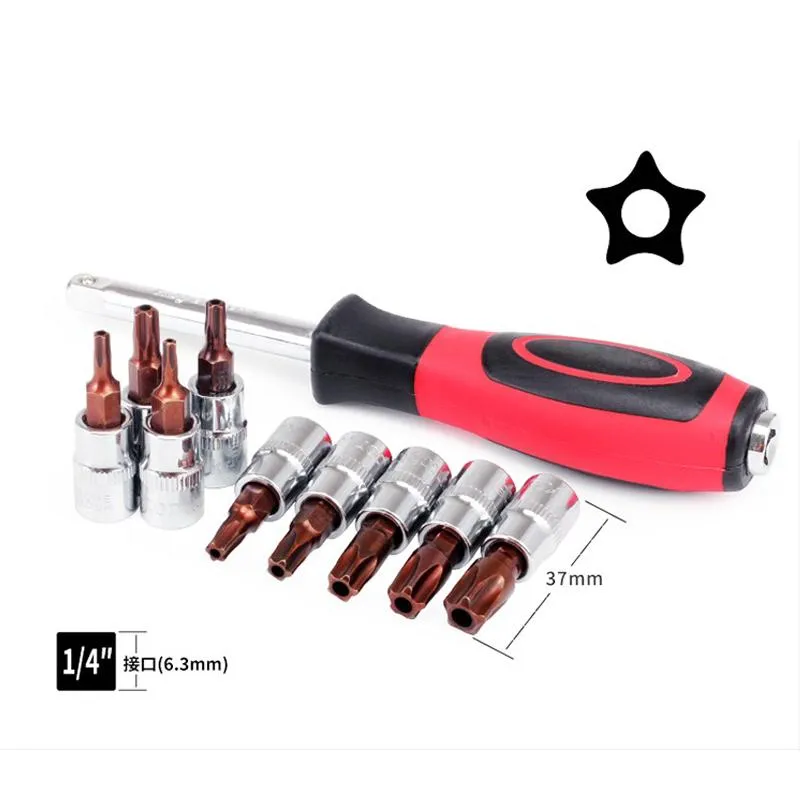 Schroevendraaier 9 pz/set Set di punte per cacciavite Pentalobe 1/4 pollici Drive Testa a esagono incassato Torx Star Cacciavite CRV Materiale Set di utensili manuali TS10TS50