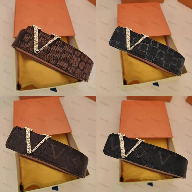 Fashion Designer Belt Genuine Leather Belts For Men Womens Plaid Waistband Letter V Gold Buckle 3.8cm Width Girdle Ceintures Cintura Luxe