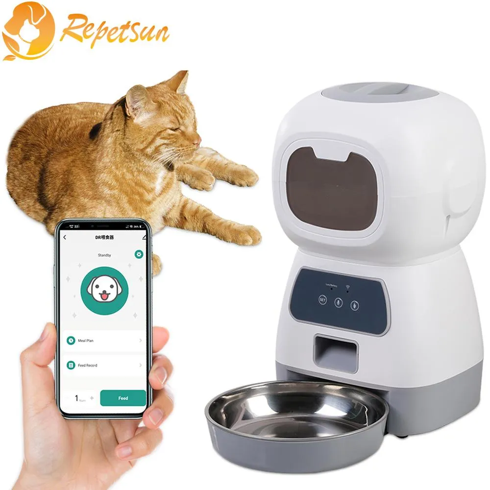 Matning 3.5L Automatisk husdjursmatare för katter wifi smart virvel långsam hundmatare med röstinspelare stor kapacitet timing kattmat dispenser