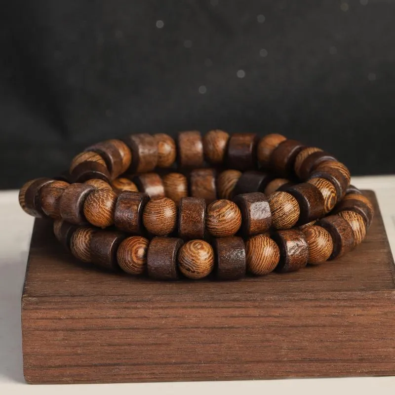 Collane con ciondolo Cilindro etnico e collana di perline di legno rotonde per donne e uomini fatte a mano da 8 mm perline yoga meditazione in legno_voghion.com