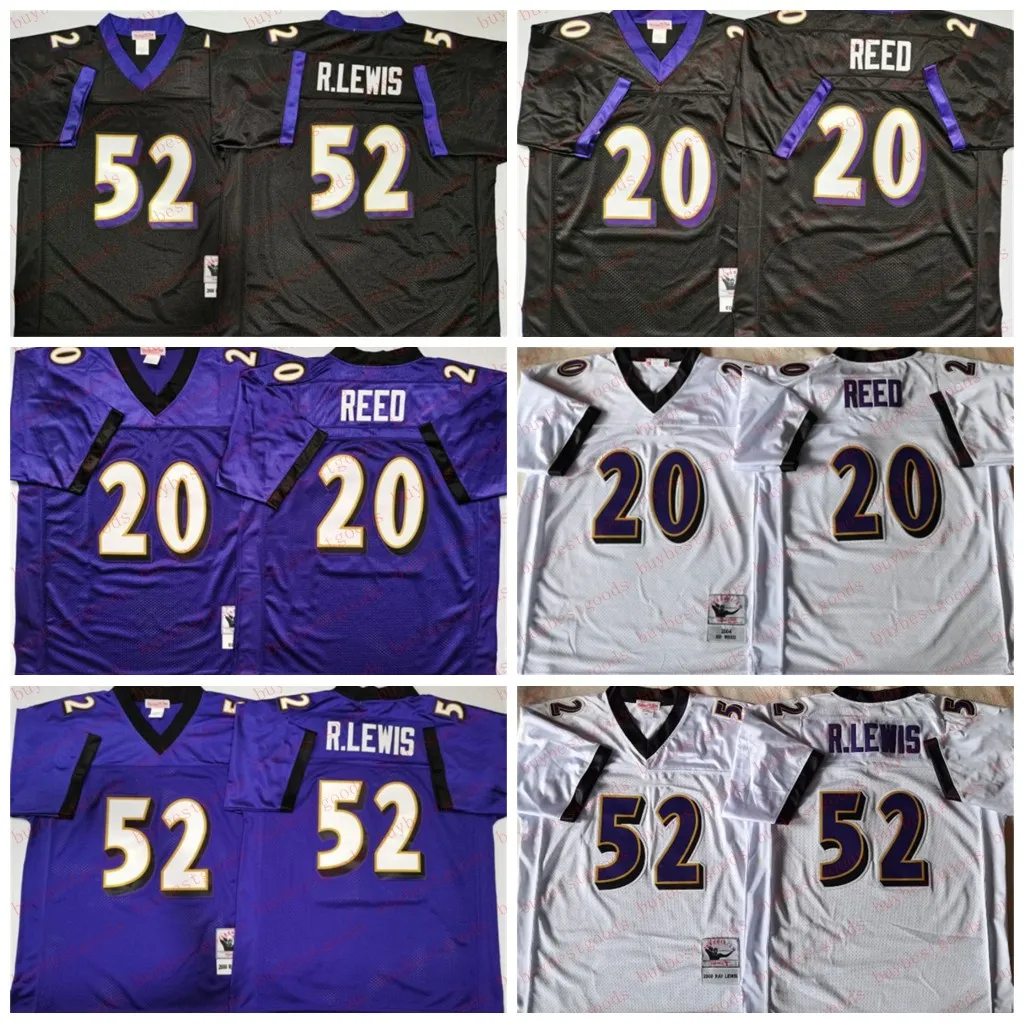 NCAA 75th Vintage Football Football 20 Ed Reed Jersey Men Retro 52 Ray Lewis Black Purple White