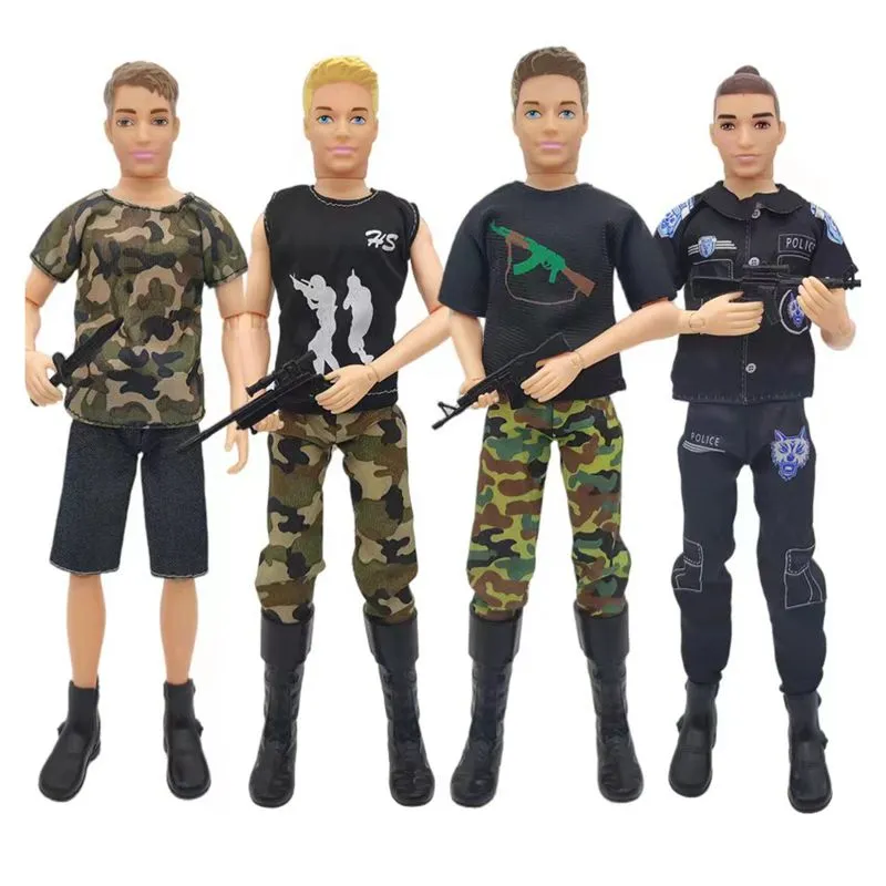 Dockkläder för Ken Kawaii 8 artiklar / Lot Kids Toys Man Soldier Topps Pant Uniforms Miniature Accessories for Barbie Boy Friend