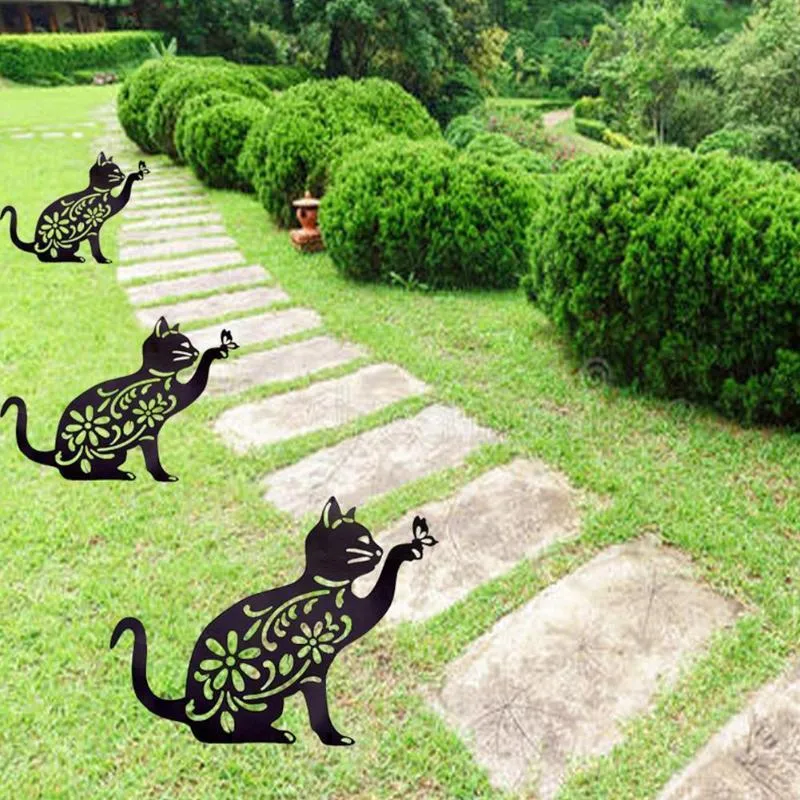 Garden Decorations Outdoor Kitten Acrylic Statue Peg 2d Figure Ground Insert Decor For Yard Gift Manor Lawn Black Decoration F8w8