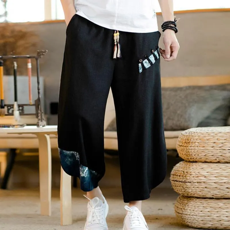 Pantalons pour hommes Style japonais coton lin Harem hommes été respirant recadrée pour décontracté taille élastique Fitness