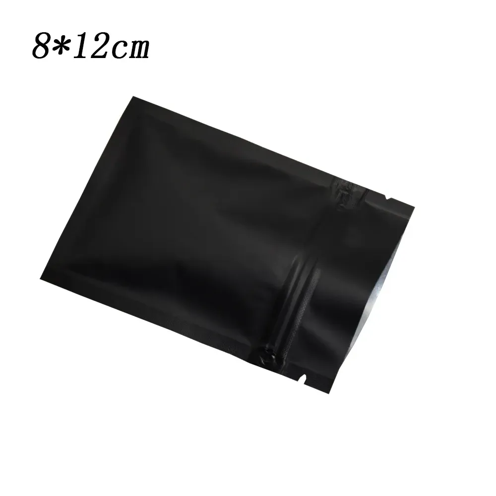 200pcs 8*12cm Reclosable Black Mylar Foil Bag preto venável Bloqueio de alumínio de alumínio