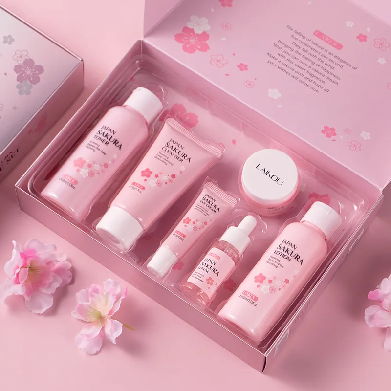 Cherry Blossom Sakura Skin Care Set Collagen Eye Cream Serum Facial Cleanser Toner Facial Cream Beauty Makeup 6st Set Presentl da