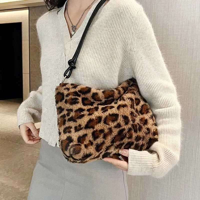 Evening Bags 2023 Plush Women S Faux Fur Leopard Print