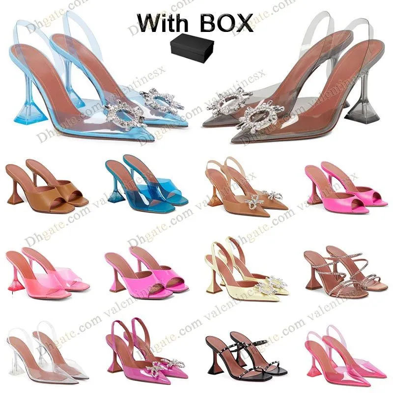 Amina Muaddi reansparent sandales rouges cristal embelli sangle bobine talons talon pour pantoufle femmes été luxe chaussures dhgate sandales robe de banquet chaussure pour femme