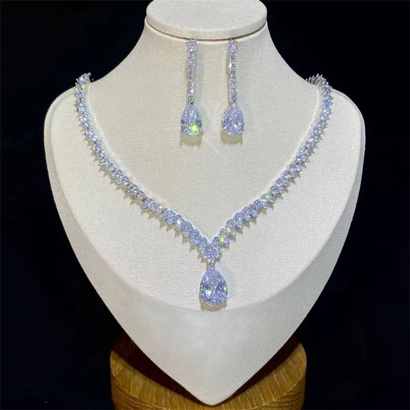 Pendanthalsband Asnora Classic Water Drop Crystal Halsband för kvinnor kubik zirkoniumbröllop bröllop 2 bit smycken x0178 230506