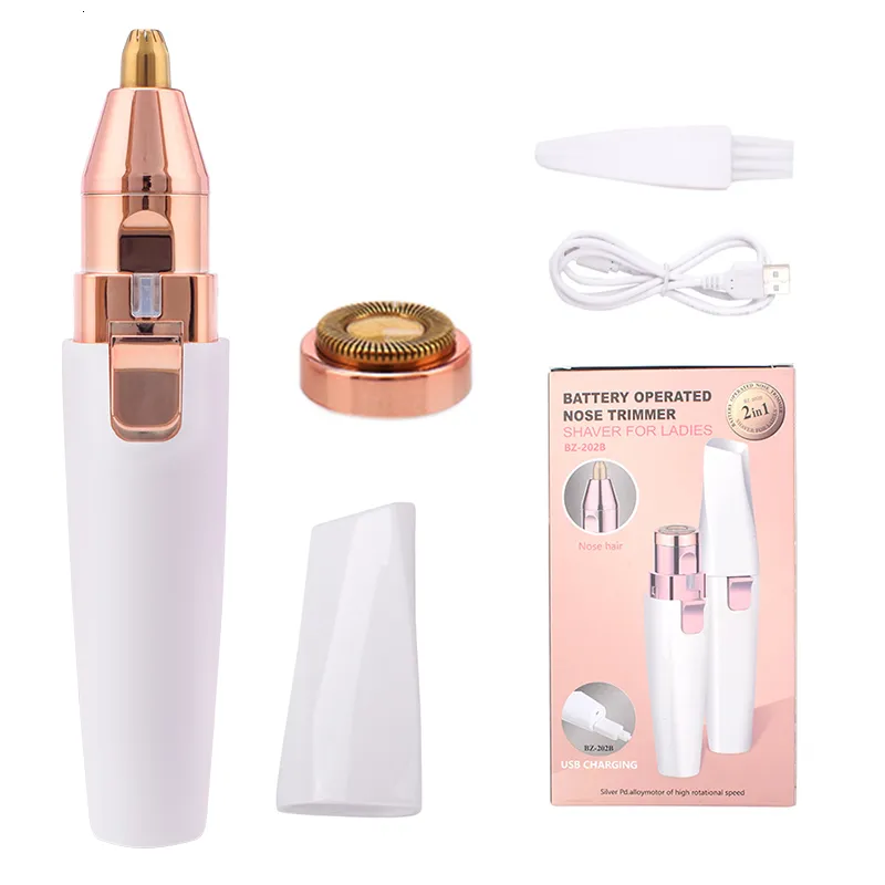 Epilator 2 In 1 Electric eyebrow trimmer USB Rechargeable hair remover women shaver LED light lady Epilator Razor face Makeup Tool 230508