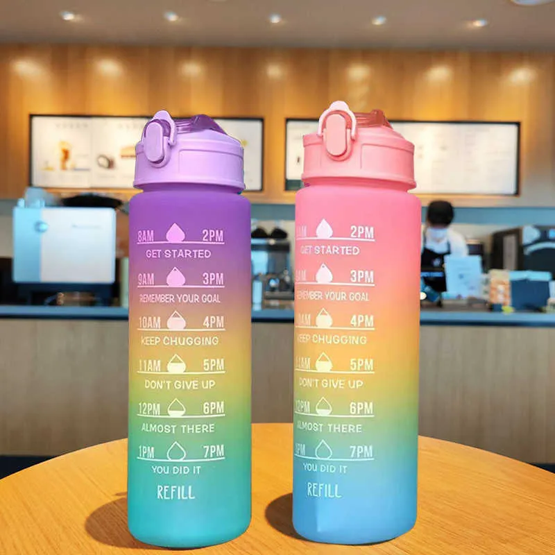 900ml Portable Water Bottle Motivational Sports Water Bottle With